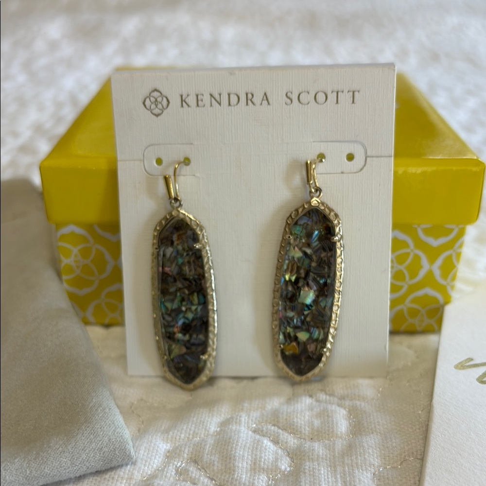 Kendra Scott Gold Dangle Earrings with Textured Stone Accents